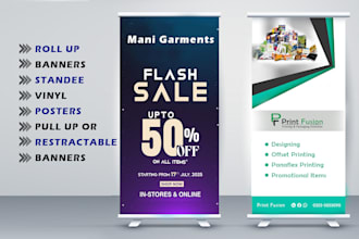 design professional banner, roll up and x stand