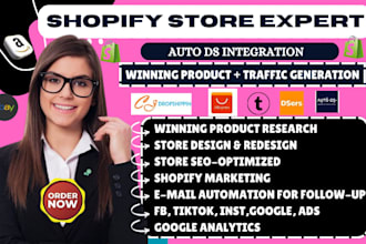 build shopify store auto ds dropshipping store store design, redesign seo market