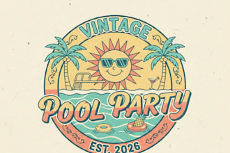 design a vintage pool party logo with classic fun vibes