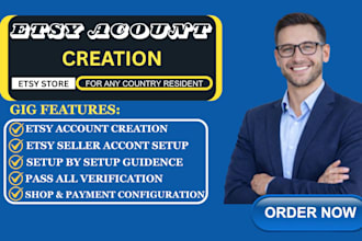 do etsy account creation, etsy shop setup and SEO optimized listings