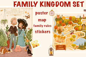 custom illustrated family poster and custom map design
