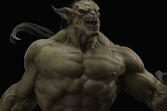 3d mythical creature, game character,zbrush sculpture, skin texture,skeletal rig