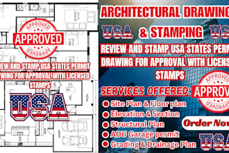 do architectural drawing and pe stamp, georgia, california stamp for city permit