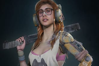 create 3d character optimize for unity, ue5 game, cyborg, blendshape rig,clothes
