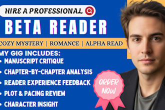 beta reader for cozy mystery, romance novel, alpha read