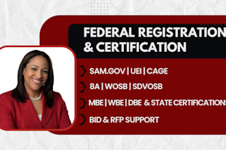 prepare and get you mbe, dbe, sba wosb certification, 8a, sam gov, get cage code
