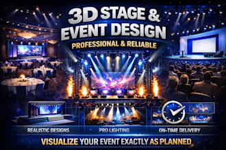 design 3d stage, podium, ballroom, event concert, stage lighting rendering