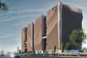 design modern business hub,commercial exterior rendering, interior visualization