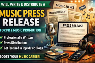 write and distribute a music press release for PR, UK music promotion,artist bio