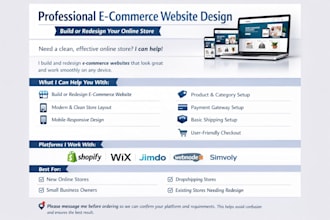 build design shopify wix jimdo webnode simvoly ecommerce website redesign