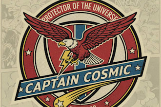 design a vintage superhero logo with classic heroic style