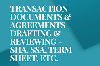 draft and review shareholders agreement, share purchase agreement