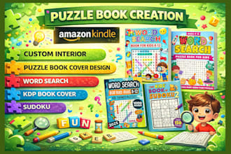 design puzzle book, sudoku, word search, crossword kids activity for amazon KDP