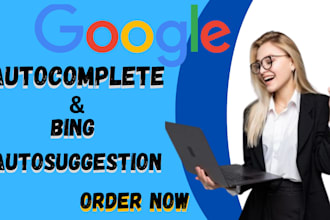 goggle autosuggestion, autocomplete, keyword research, first page in bing