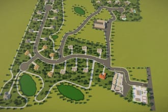visualize 3d urban planning development, master plan design, site plan render