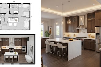model render 3d kitchen remodel cabinet bath interior design 2d floorplan