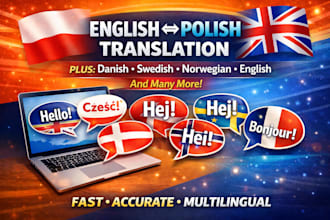 translate english to polish, polish to english, danish swedish norwegian english