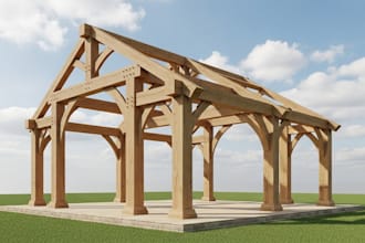 do 3d timber frame, pavilion drawing, truss plan and structural calcs