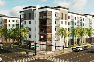 render exist building, contemporary interior, exterior rendering, scandinavian