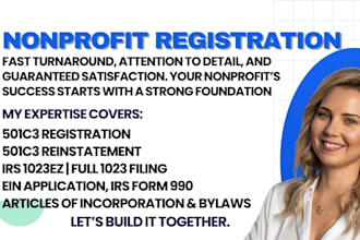 nonprofit registration services 501c 3, ein, irs filings, bylaws