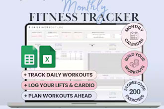 develop excel workout template, gym sheet, fitness schedule, progress chart