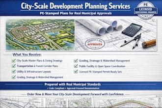 deliver pe stamped full city scale development drawing sets