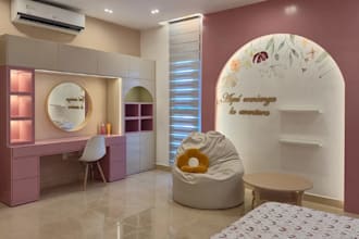 set up3d modern kids bedroom, interior design, kids playstation, cgi logo render