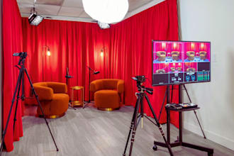 do 3d studio design, talk show studio, media studio, podcast studio