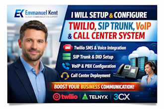 set up twilio, telnyx or vonage account  voip sip trunk and call center system