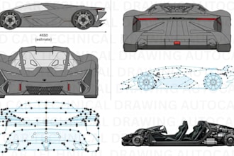 draw your car cad technical sketch patent drawing in autocad prototype blueprint