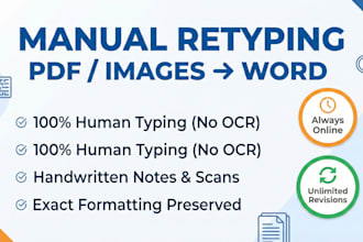 manually retype scanned images, pdfs, or handwritten text to word
