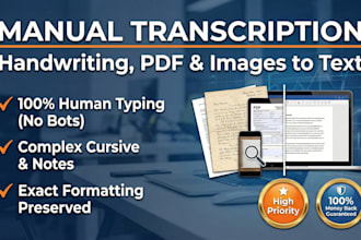 manually transcribe handwriting document, PDF, notes, and pictures to text