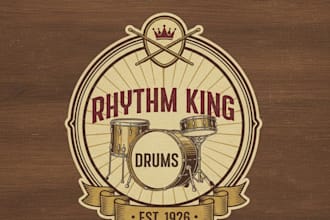 design a vintage drum logo with classic rhythm style