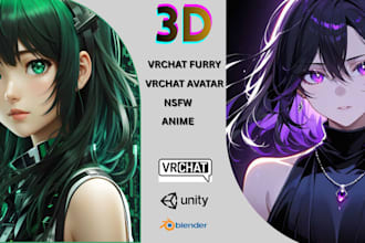 create custom vrchat avatar vrc avatar furry or anime 3d model