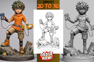 convert 2d art, image sketch to custom 3d model stl obj for 3d printing