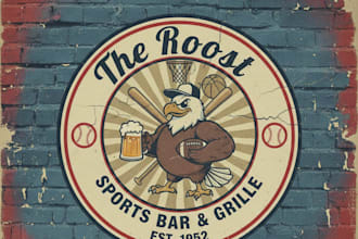 design a bold vintage sports bar logo