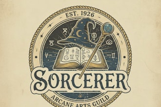 design a mystical vintage sorcerer logo for your brand