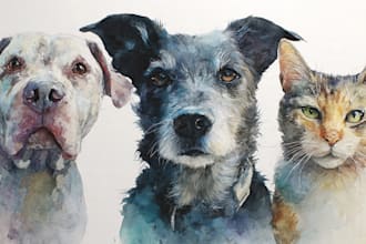 paint dog, cats, whatever pet portrait with watercolor