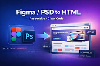 convert figma psg to responsive HTML with tailwind css scss