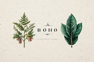 create beautiful hand drawn botanical boho logo