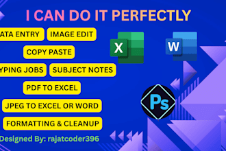 do data entry, copy paste, pdf to excel, jpeg to word and formatting work