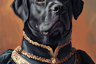 paint a watercolor pet portrait with ink sketch