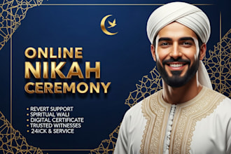 officiate your online nikah for revert couples with wali, certificate, witness