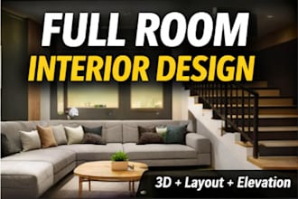 design room interior with 3d render and layout