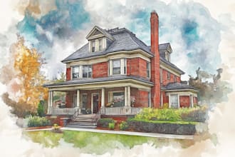 painted watercolor house portrait of your home