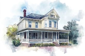 draw a watercolor house painting