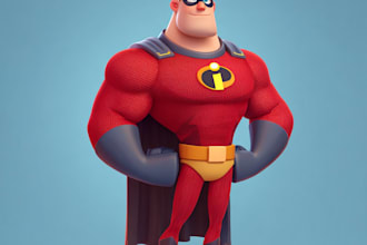 do high quality cartoon character artwork in superhero