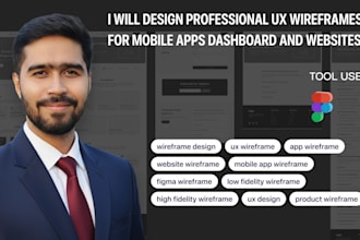 professional design figma ux wireframes for mobile app, website, dashboard