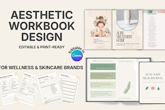 design aesthetic wellness, skincare workbook or journal in canva