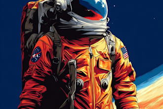 draw you a cool astronaut astronaut illustration, sci fi art